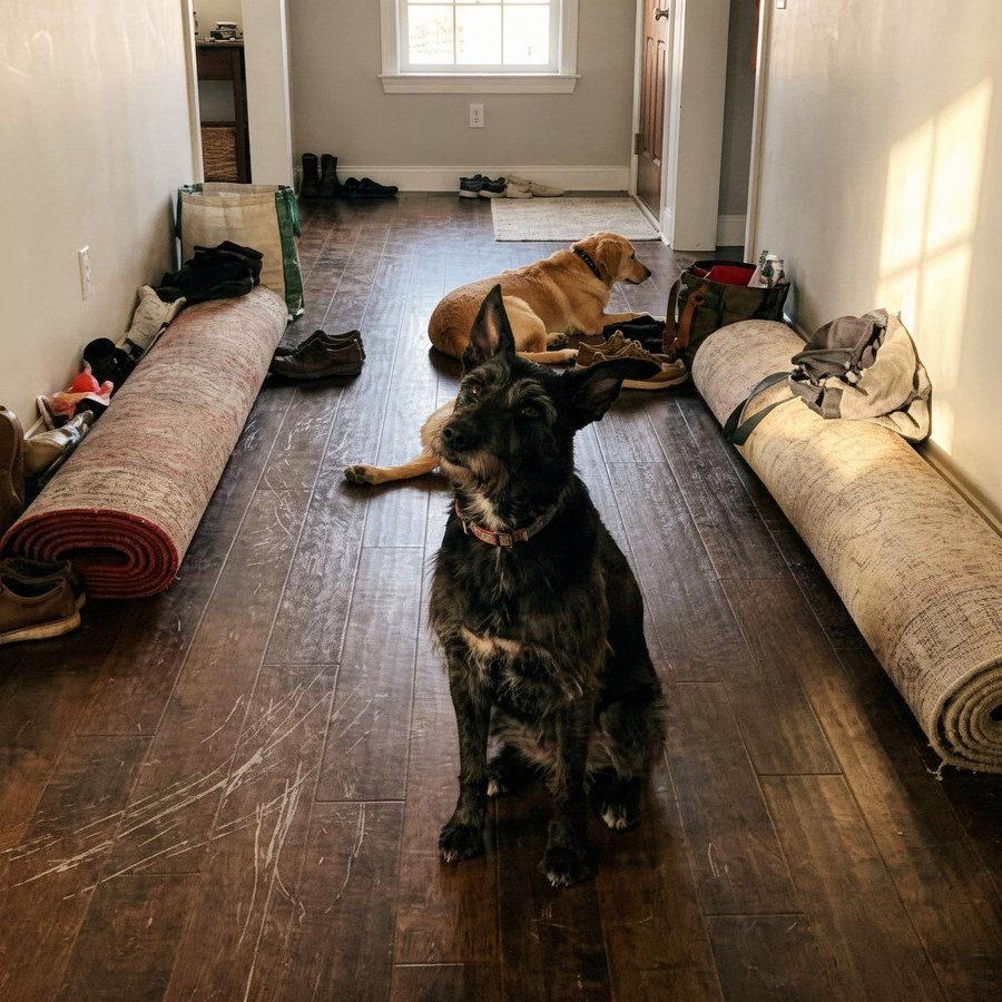 Dog scratches on hardwood floor before and after Oak and Amber